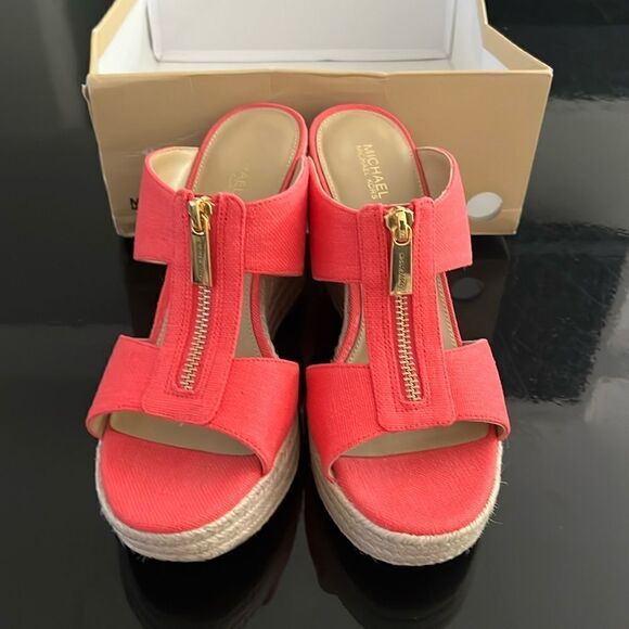 NWT Michael Kors espadrille platform wedge sandals pink 8 - Picture 1 of 9